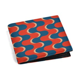 Cartera retro para hombre / Cartera moderna en rojo y azul para hombre / Cartera geométrica con diseño de arte óptico de los años 60 y 70 / Cartera plegable de inspiración vintage / Regalo único para hombre