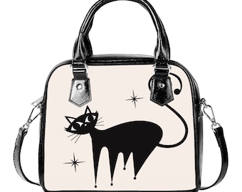 50s Retro Cat Handbag, Atomic Style Purse, Women's Faux Leather Bag