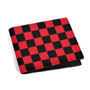 Cartera retro para hombre / Cartera de cuadros rojos y negros Y2K / Cartera plegable de cuero sintético moderno / Cartera artística única para hombre, cartera inspirada en los años 90
