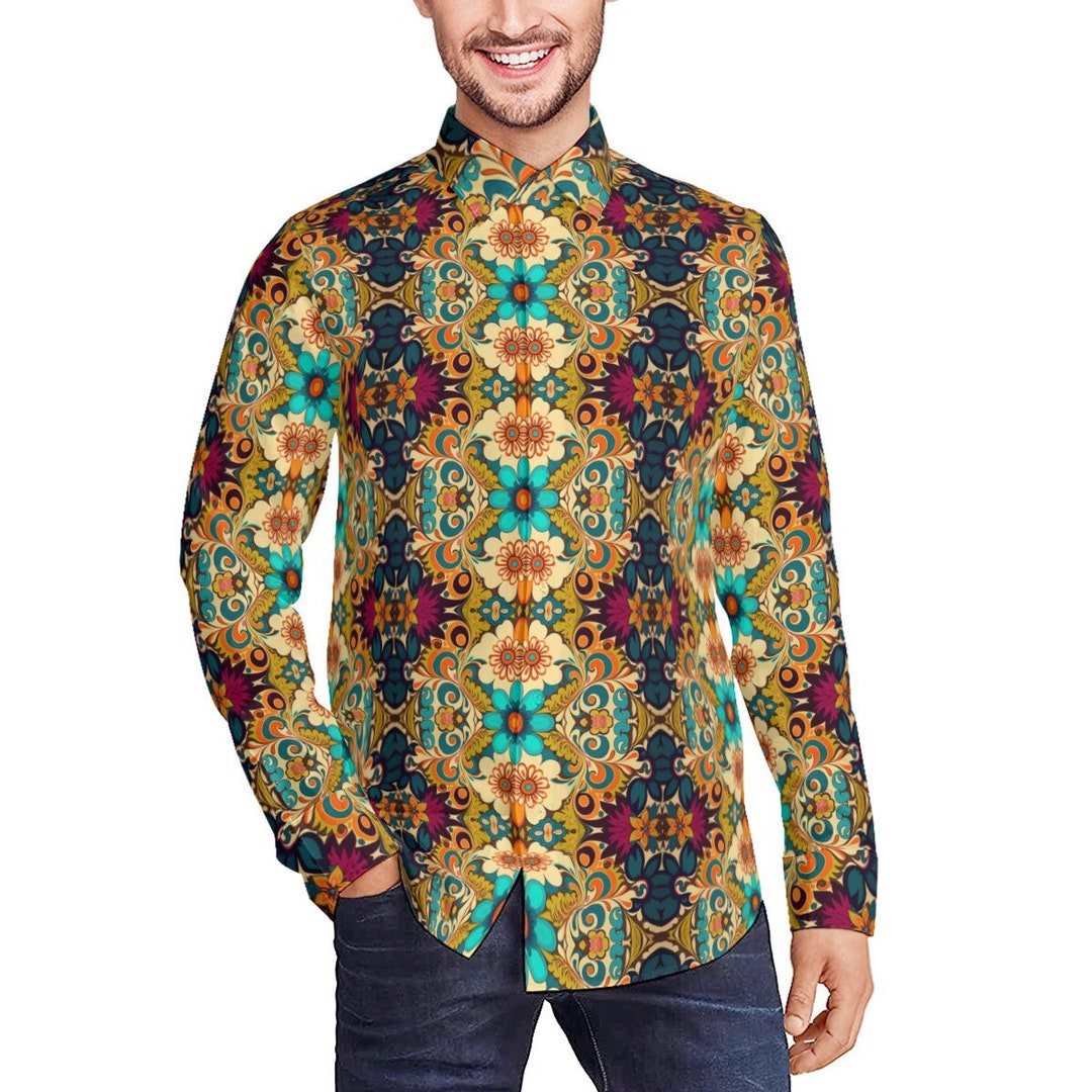 Floral Shirt Men, 70s Clothing Men, 70s Shirt Men, 60s 70s Style Shirt ...