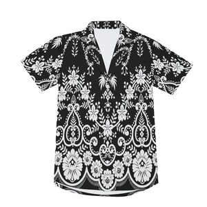 Black Floral Shirt Men, Boho Shirt Men, Floral Top Men, Black and White Floral Shirt, Romantic Shirt Men, Retro Shirt Men image 6