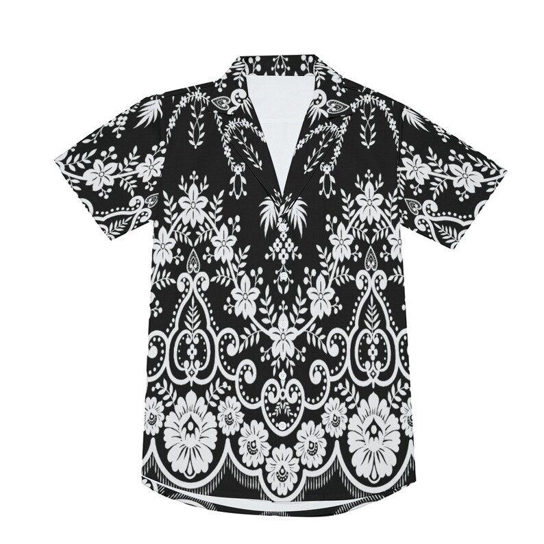 Black Floral Shirt Men, Boho Shirt Men, Floral Top Men, Black and White Floral Shirt, Romantic Shirt Men, Retro Shirt Men image 6