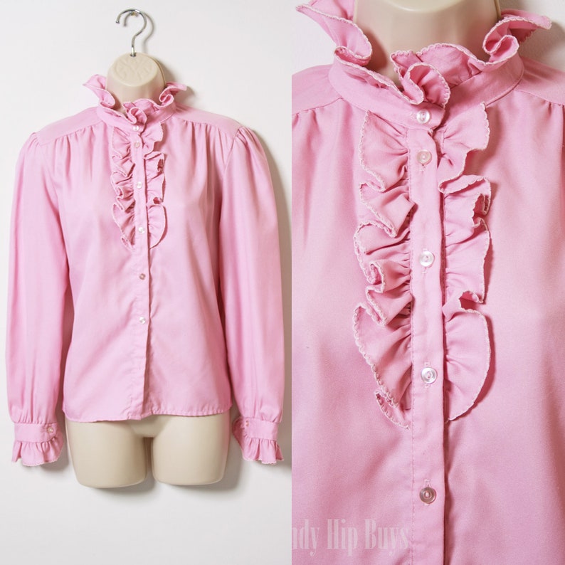 80s Top Vintage Pink blouse Vintage pink Ruffle Top Long sleeve top Vintage ruffle top 80s Blouse Vintage Pink Top Vintage ruffle top