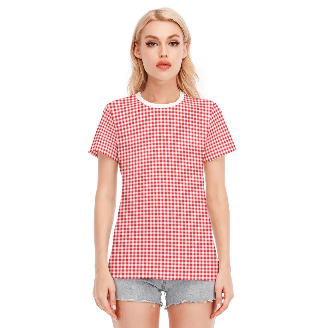 Retro Top, Retro Tshirt, Red Gingham Top, Red Tshirt, Womens Tshirts