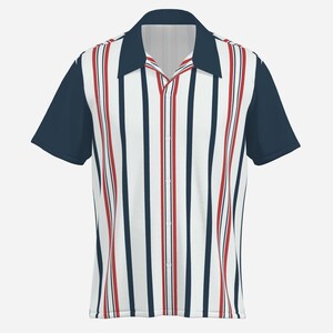 Retro Shirt Men, Vintage Style Shirt, Men’s 50s Style Shirt | Retro Stripe Shirt | Vintage Red White Blue Nautical Shirt, Rockabilly Shirt