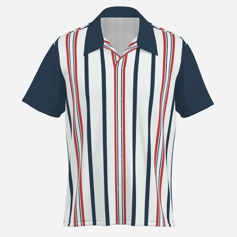 Retro Shirt Men, Vintage Style Shirt, Men’s 50s Style Shirt | Retro Stripe Shirt | Vintage Red White Blue Nautical Shirt, Rockabilly Shirt