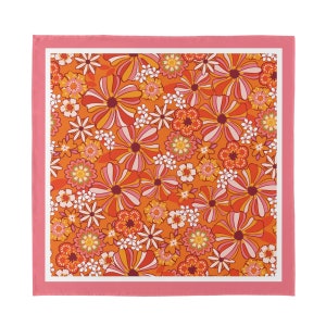 Retro Scarf Women, Vintage inspired Scarf, Boho Scarf, Imitation Silk Scarf, 60s 70s style Orange Floral Scarf, Large Square Scarf, Bandana