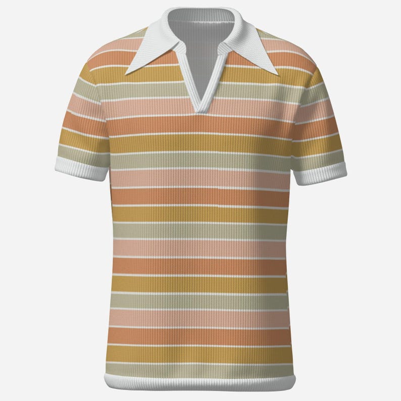 70s Shirt Style, Retro Polo Shirt, 70s Wing Collar Shirt, 70s Stripe Shirt, 70s Style Shirt, Stripe Polo Shirt, Multicolor Stripe Shirt