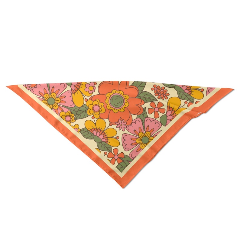 Bufanda cuadrada grande, bufanda retro mujer, bufanda de inspiración vintage, bufanda boho, bufanda de seda imitación, estilo bufanda años 60 70, pañuelo retro imagen 2