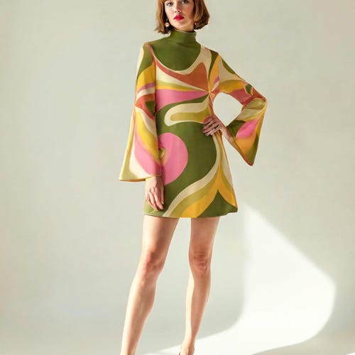 70s Dress Style, Bell Sleeve Dress, 70s Mini Dress, Boho Dress, Groovy 70s Style Dress, Bohemian Dress, Hippie Dress, Disco Dress,Tent Dress