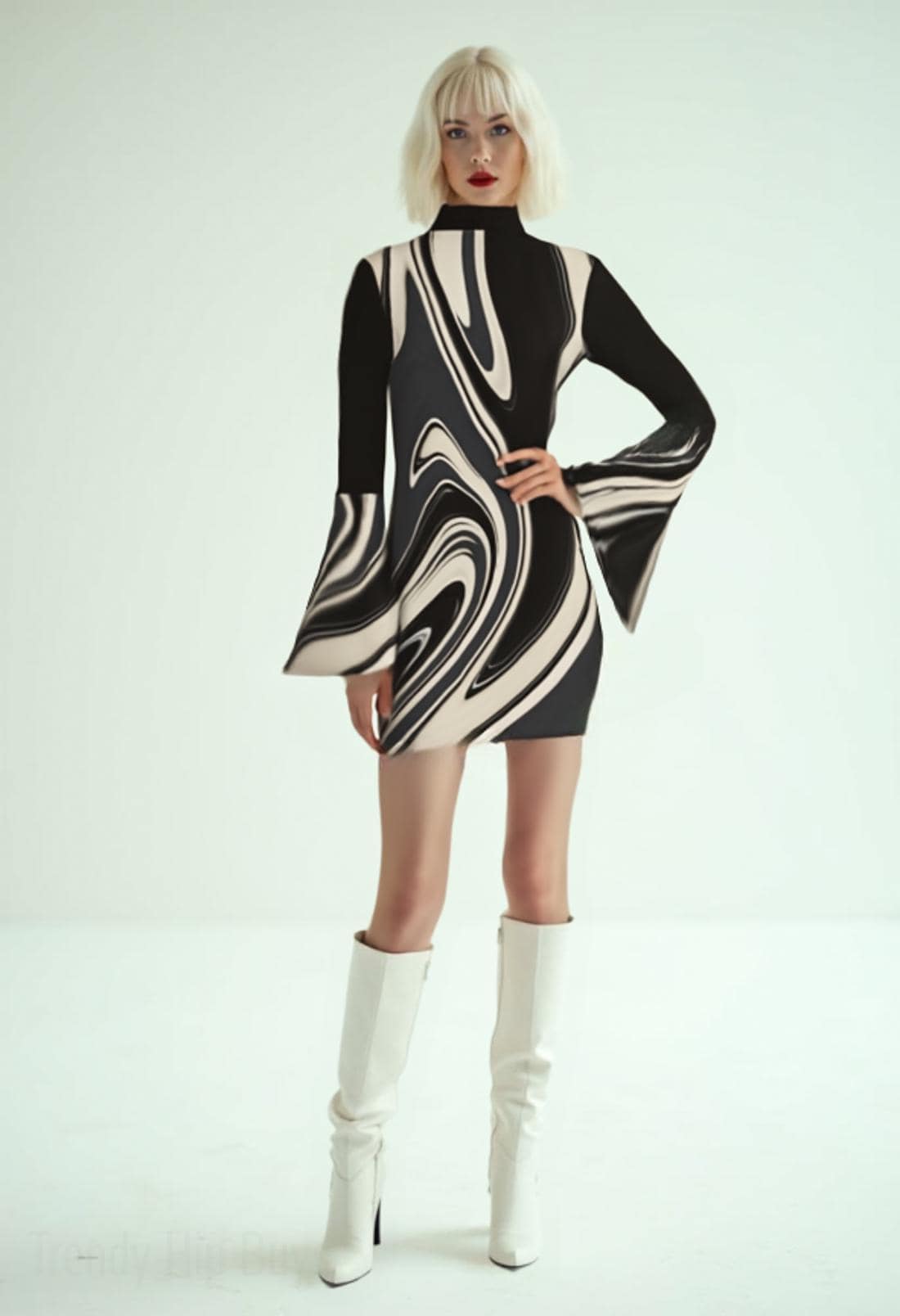 70s black and white dress Collection 2306