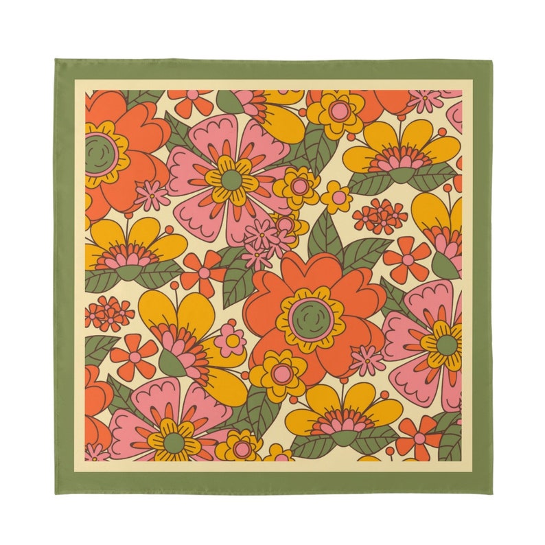 Large Scarf, Large Square Scarf, Retro Scarf Women, Vintage inspired Scarf, Boho Scarf, imitation Silk Scarf, 60s 70s Scarf Style, Bandana image 1