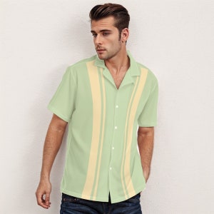 Mint Green Shirt Men, 60s Shirt style men, Retro Shirt Men, Vintage Style Bowling Shirt, Vintage 60s style shirt, Vintage Style Top image 2