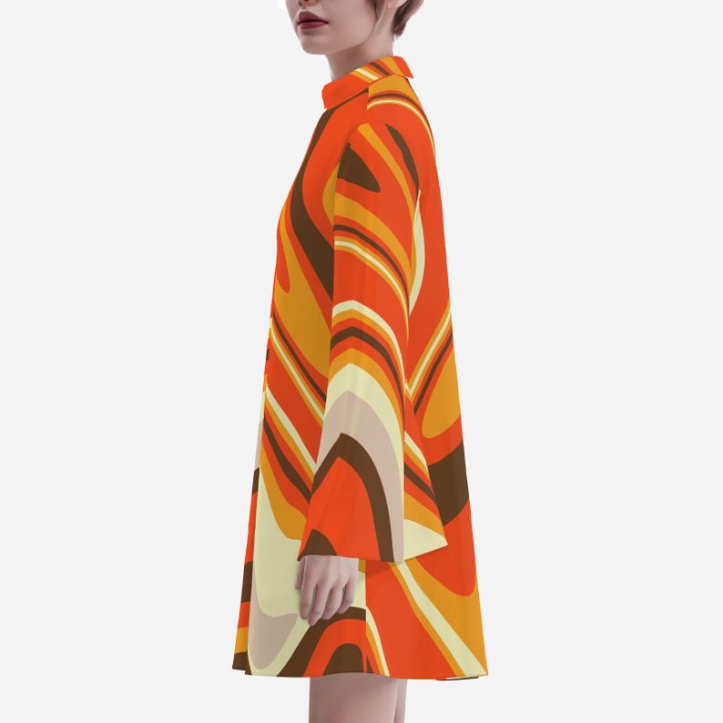 70s Dress Style, Bell Sleeve Dress, 70s Dress Style, Orange Groovy Dress, Disco Dress, Vintage 70s Style Tent Dress image 9