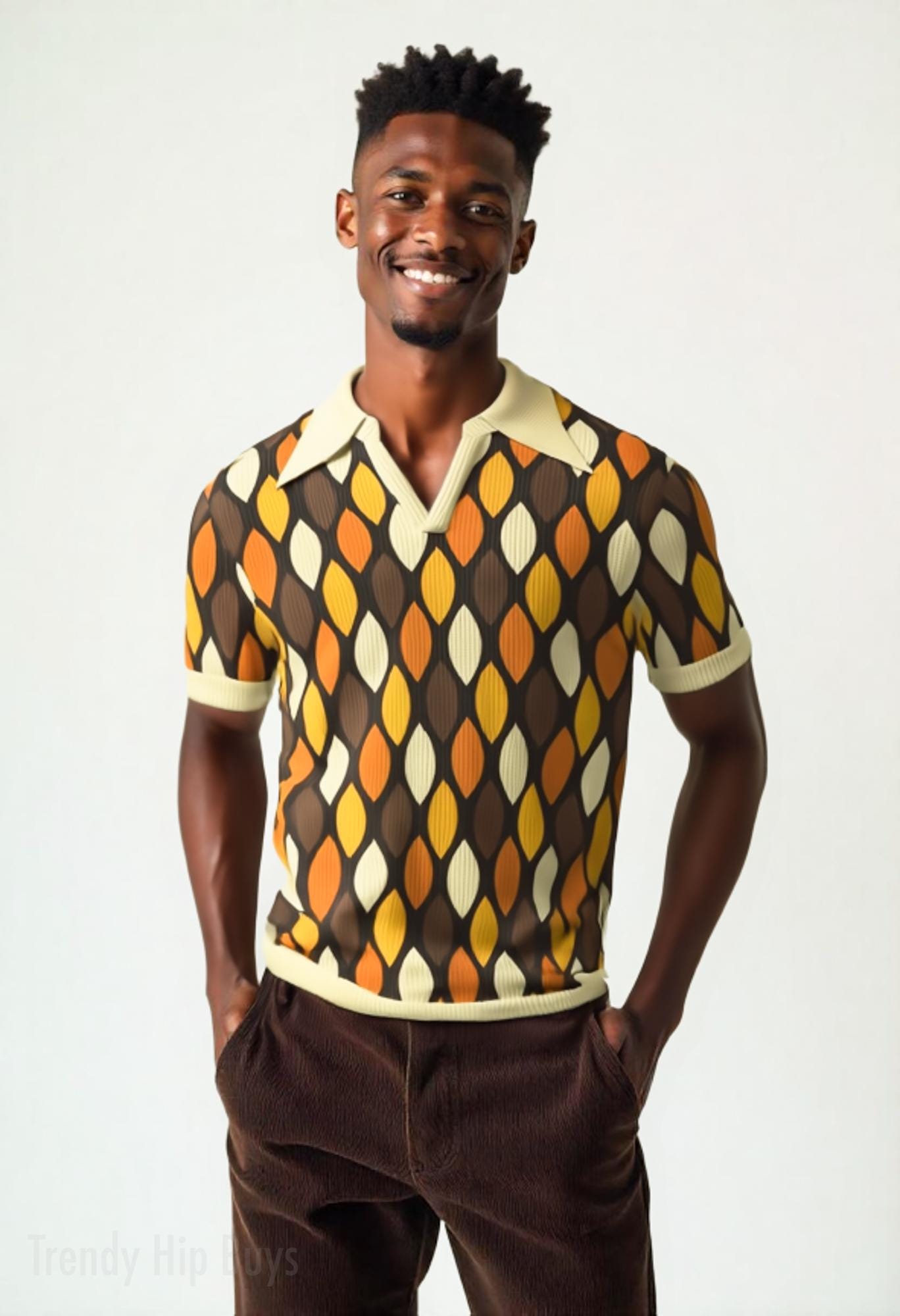 70s Shirt Style, Retro Polo Shirt Men, Men's 70s Wing Collar Shirt