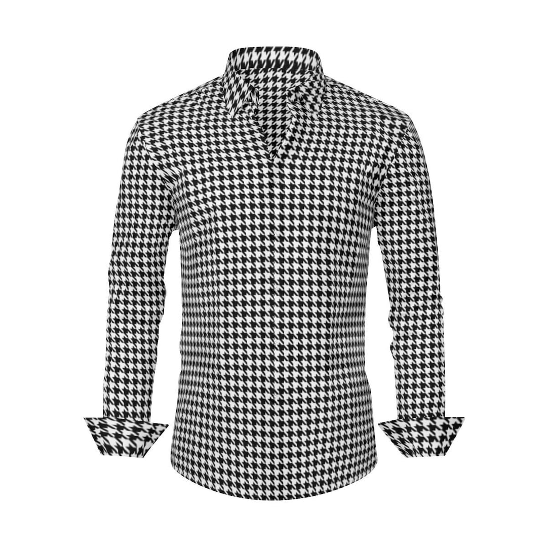 Gold Houndstooth Colorful Men'S Dress Shirt