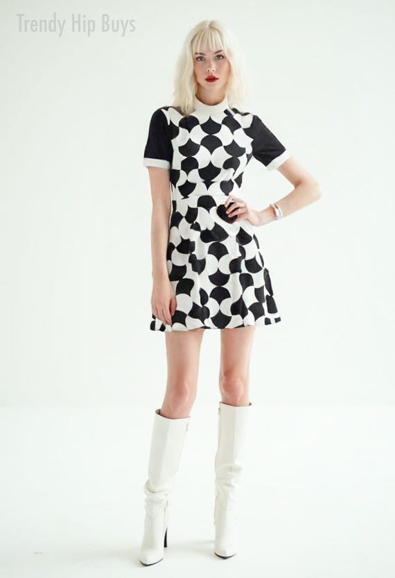 60s dress style Mod Dress, Style, Black Mod Dress, Black and White Color Block Dress, GOGO Dress, 60s Dress, Mini Dress, Opt Art Retro Dress Why Youll Love It The little shift dress –