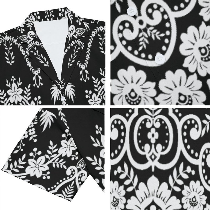 Black Floral Shirt Men, Boho Shirt Men, Floral Top Men, Black and White Floral Shirt, Romantic Shirt Men, Retro Shirt Men image 8
