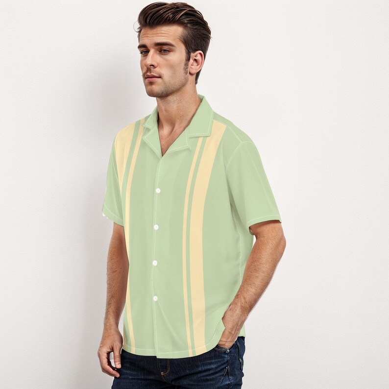 Mint Green Shirt Men, 60s Shirt style men, Retro Shirt Men, Vintage Style Bowling Shirt, Vintage 60s style shirt, Vintage Style Top image 4