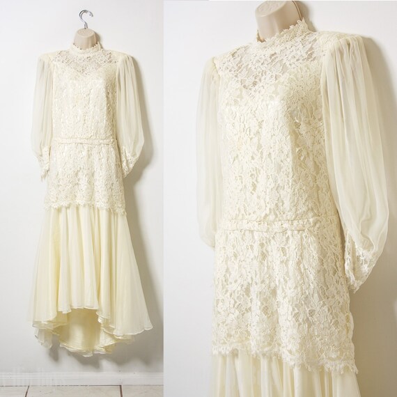 80s Dress, Vintage wedding dress, Lace Maxi Dress,