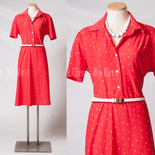 Vintage 70s Dress, Red Dress, Aline dress, red Summer dress - XL/1XL