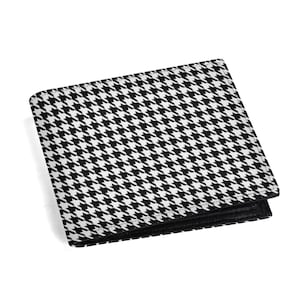 Herren Retro Hahnentritt Geldbörse | 60s Style Hahnentritt Schwarz & Weiß Bifold Brieftasche, Herren Schwarz & Weiß Brieftasche, Vintage Style Portemonnaie Herren
