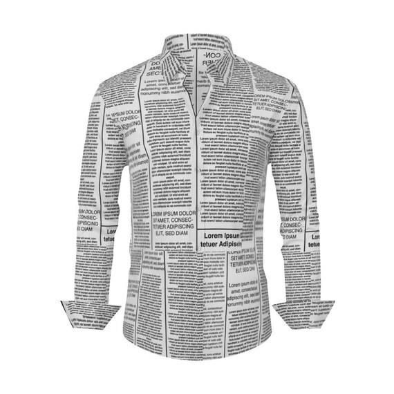 Men's 70s Newspaper Print Long Sleeve Shirt - Notorious Mob Black & White Design
