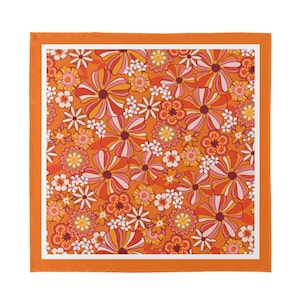 Retro Scarf Women, Vintage inspired Scarf, Boho Scarf, Imitation Silk Scarf, 60s 70s style Orange Floral Scarf, Large Square Scarf, Bandana