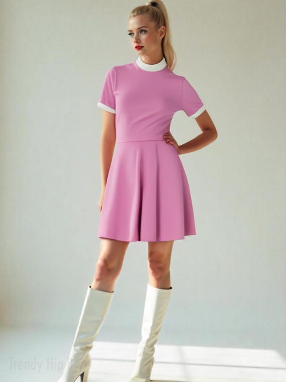 pink 60s mini dress 60s Pink Dress, Twigy Inspired Pink Dress, 1960s Pink Dress, A Line Scooter Dress, Mod Dress, 60s Pink Dress