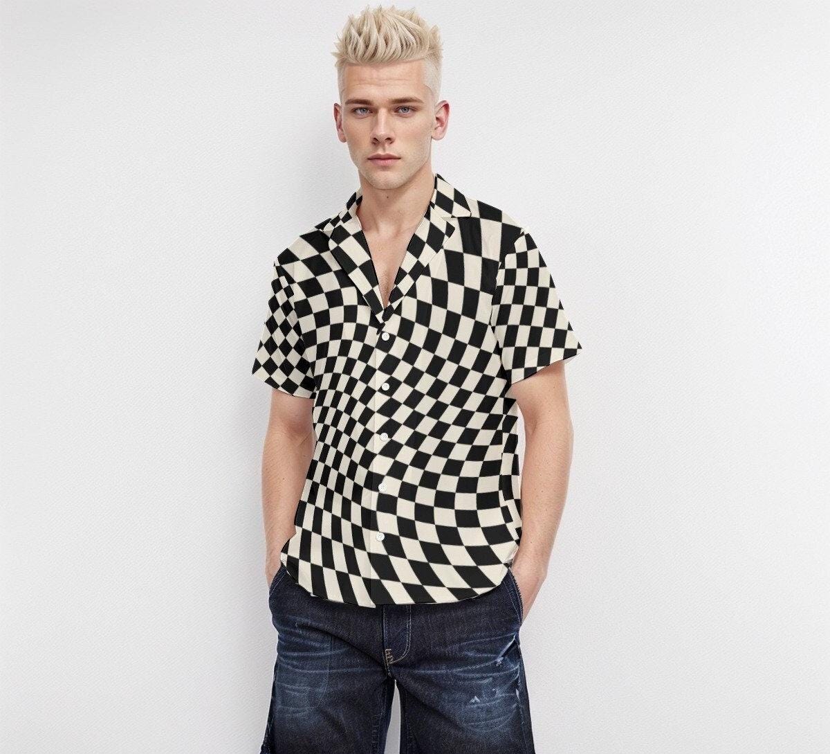 Black Checker Shirt Men, Black and White Checker Top Men Black Checker Shirt Men, Black and White Checker Top Men