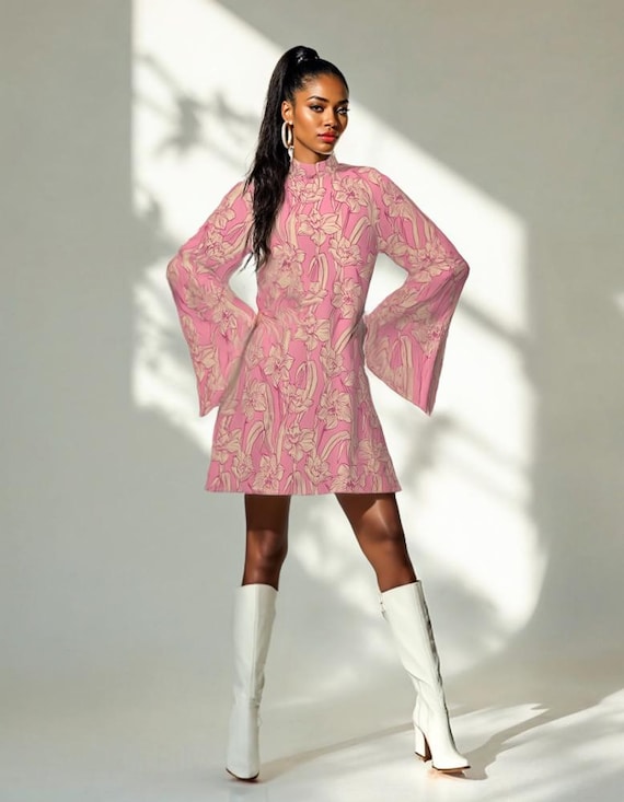 strapless open back dress Sugar Thrillz Floral Print Satin Bell Sleeve Mini Dress main image 0