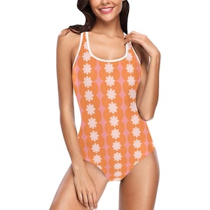 60s Swimsuit Style, Vintage inspired Swimsuit, Orange Mod 60s swimsuit, Plus size Swimsuit, Retro One Piece Swimsuit, Retro Bathing Suit