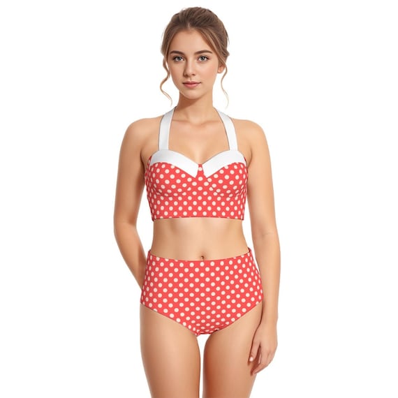 Buy Retro Bikini, Red Polka Dot Bikini, High Waist Bikini, Vintage