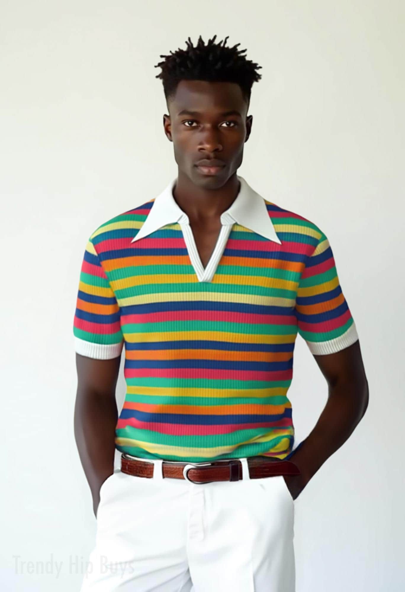 Retro Polo Shirt Men | 70s Style Knit Polo | Vintage Multicolor