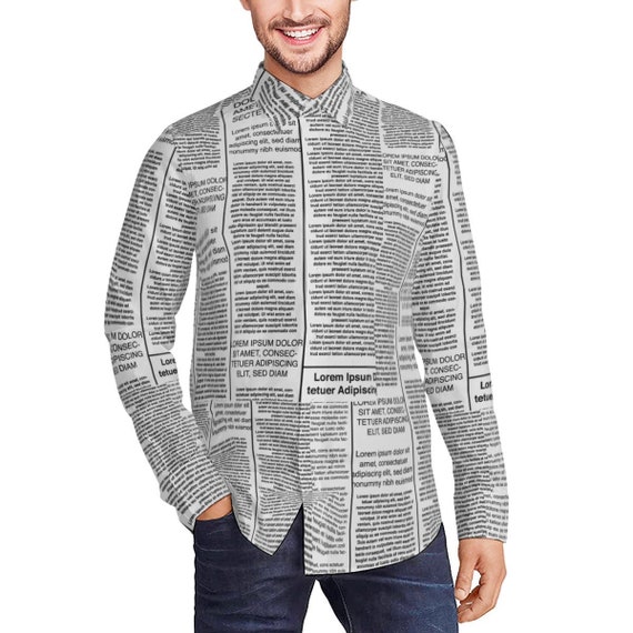 Newspaper Shirt, Black and White Shirt Men,newspaper Print Newspaper Shirt, Black and White Shirt Men,newspaper Print