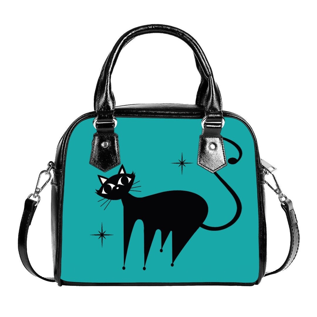 50s Retro Cat Handbag, Retro Bag, Retro Handbag, Cat Purse, Turquoise
