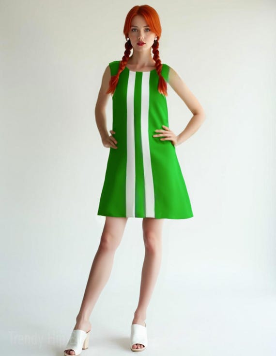 green gogo dress 60s Style, Mod Dress | Retro Sleeveless Dress, Tent Mini Dress | Vintage Green Stripe Mod Dress 2300-35LDJ-Light Mint
