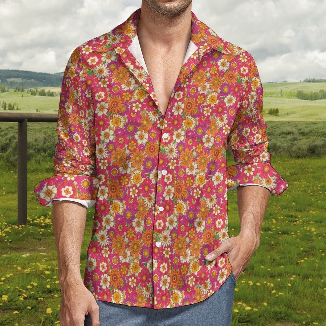 Vintage 70s Style Shirt Retro Shirt Men Hippie Shirt Men Etsy