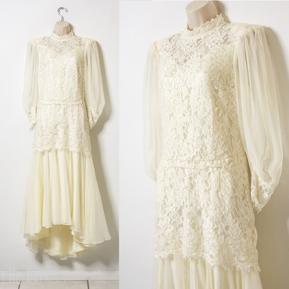 80s Dress Vintage Wedding Dress Lace Maxi Dress Vintage Etsy