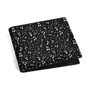 Herren Musikliebhaber Geldbörse | Black & White Note Print Bifold Brieftasche, Musik-Liebhaber-Geschenk, Geschenk für Männer, Musiknote Print Brieftasche