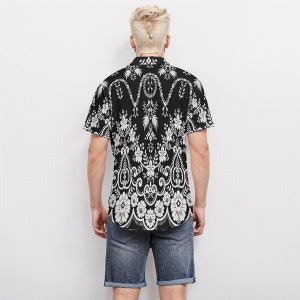 Black Floral Shirt Men, Boho Shirt Men, Floral Top Men, Black and White Floral Shirt, Romantic Shirt Men, Retro Shirt Men image 5