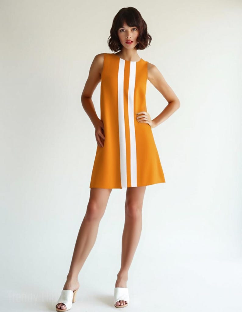 60s Dress Style, 60s Inspired Orange Mod 60s Mini Dress, Orange Gogo ...