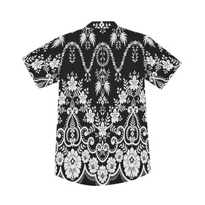 Black Floral Shirt Men, Boho Shirt Men, Floral Top Men, Black and White Floral Shirt, Romantic Shirt Men, Retro Shirt Men image 7