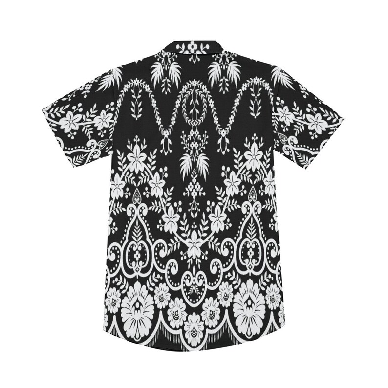 Black Floral Shirt Men, Boho Shirt Men, Floral Top Men, Black and White Floral Shirt, Romantic Shirt Men, Retro Shirt Men image 7