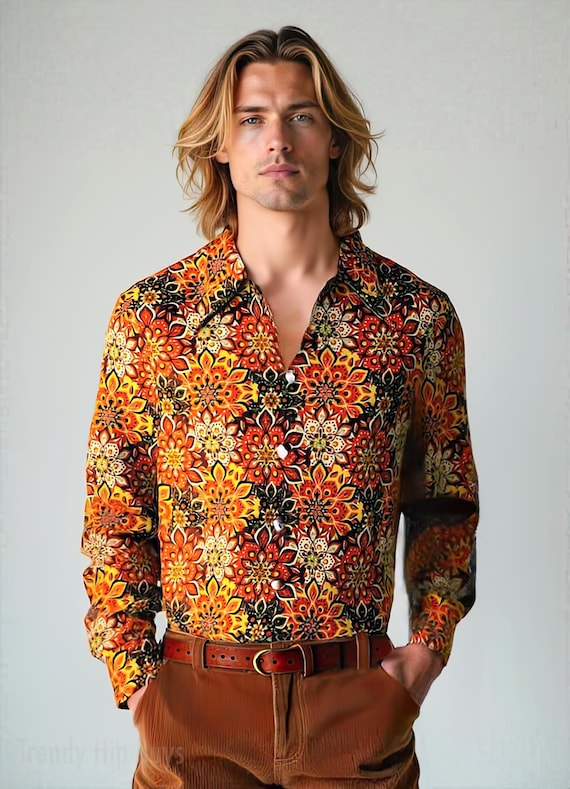 70s Shirt Style, Retro 70s Style Shirt Men, 70s Wing Collar Shirt