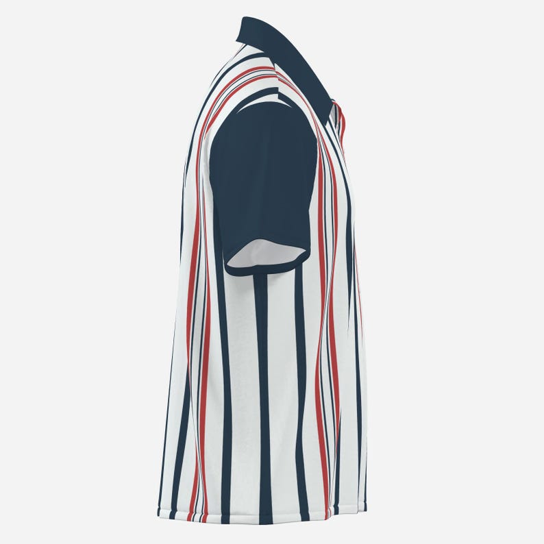 Retro overhemd heren, overhemd in vintage stijl, overhemd in jaren 50-stijl heren | Retro gestreept overhemd | Vintage rood wit blauw nautisch shirt, rockabilly-shirt afbeelding 7