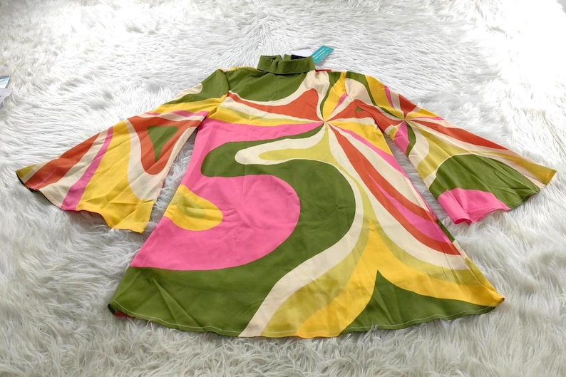 70s Dress Style, Bell Sleeve Dress, 70s mini dress, Boho Dress, Groovy 70s Style Dress, Bohemian dress, Hippie Dress, Disco Dress,Tent Dress image 2