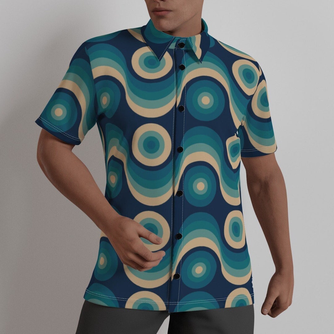 Retro Shirt Men, Retro Top Men, 60s Top Men, 60s Style Shirt, Blue ...