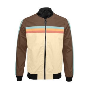 Bomber Jacket Men, Men's Bomber Jacket, Retro Jacket, 70s Style Jacket, Men's 70s Jacket, Retro Brown Stripe Jacket, Stripe Jacket Men image 7