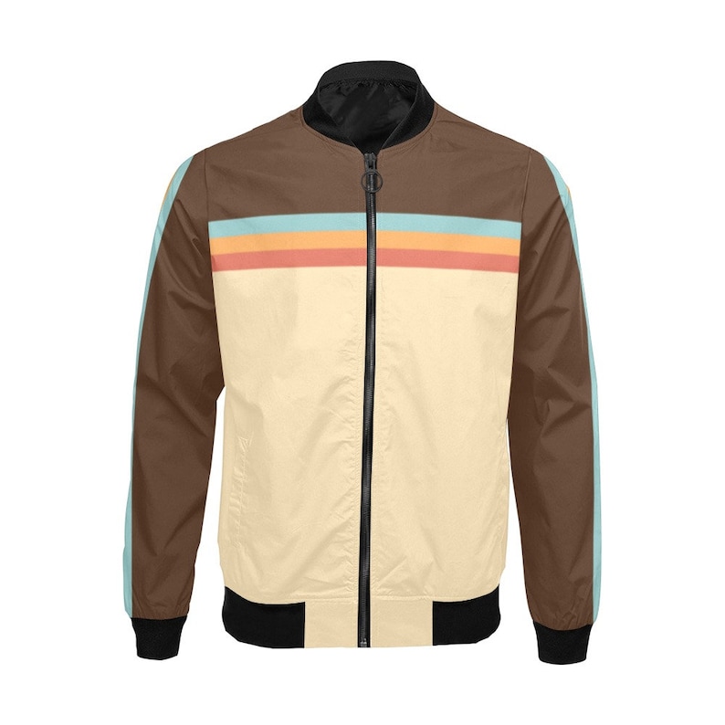 Bomber Jacket Men, Men's Bomber Jacket, Retro Jacket, 70s Style Jacket, Men's 70s Jacket, Retro Brown Stripe Jacket, Stripe Jacket Men image 7